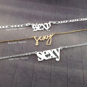 Sexy Necklace, Sexy Name Necklace, Sexy Name Pendant, Sexy Name Plate, Sexy Script Necklace, Sexy Old English Necklace, Custom Sexy Necklace