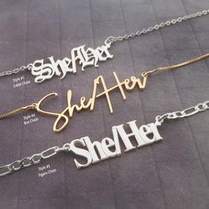 She/Her Necklace, She Her Necklace, Pride jewelry, LGBT Necklace, LGBTQ Jewelry, Pronouns Necklace, Identity Necklace, Gender Symbol