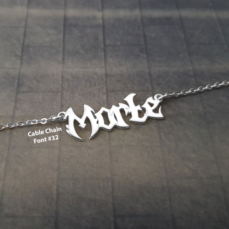 Halloween 2024, Gothic Nameplate Necklace, Customized Old English Name