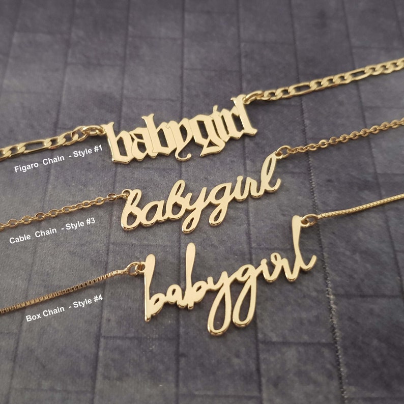 Babygirl Necklace, Babygirl Necklace Personalized, Babygirl Pendant, Baby Girl Necklace, Baby Girl Old English Necklace, Babygirl Chain Gift image 2