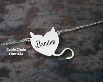 Personalized Devil Heart Name Necklace, Gothic Pendant, Sterling Silver/Gold Plated Charm
