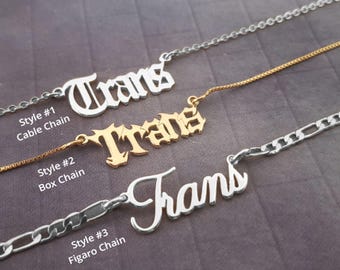 Trans Necklace, Pride jewelry, LGBT Necklace, LGBTQ Jewelry, Pronouns Necklace, Identity Necklace, Gender Fluid