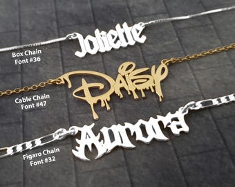 Custom Name Necklace, 925 Sterling Silver, 18K Gold Plated Nameplate Jewelry