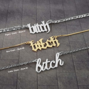 Collar de perra, collar con placa de identificación de perra, colgante de perra, joyería de perra, dije de perra, collar divertido, collar con palabrotas, collar con maldiciones