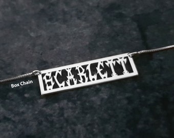 Gothic Bar Name Necklace, Goth Style Engraved Name Necklace, Custom Bar Name Necklace, Gothic Bar Nameplate, Personalized Horizontal Bar