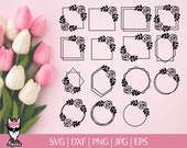 Floral frame svg bundle, flower wreath svg, geometrical frame svg, wedding monogram, circle with flower, double frame svg, floral border svg