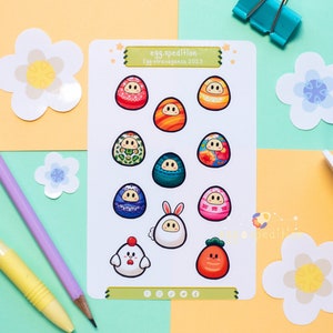 Arkusz naklejek Easter Eggstravaganza Spring - urocze malowane jajka, przytulne tęczowe wzory geometryczne w stylu kawaii, nowość w dzienniku