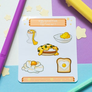 Eivoerset 1 stickervel - Leuke kleurrijke smakelijke Kawaii-stijl Toast Devilled gekookte pluizige Benedict-eieren