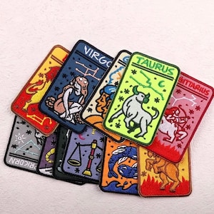 Sternzeichen Tarot Patches - Aufnäher zum Aufbügeln für Jacken, Taschen & Geschenke | Horoskop Aufnäher für jedes Sternzeichen