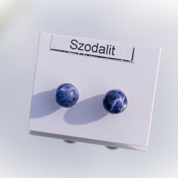 Sodalith 6mm Ohrring-Ohrstecker-Geschenk für Sie-Edelstein Ohrringe-Natürliche Sodalith Schmuck-Edelstahl Basis