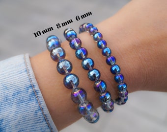 Aqua Angel Aura Quartz bracelet 6mm 8mm or 10mm- Healing crystal bracelet- Blue angel aura quartz beaded stretch jewelry Mermaid bracelet
