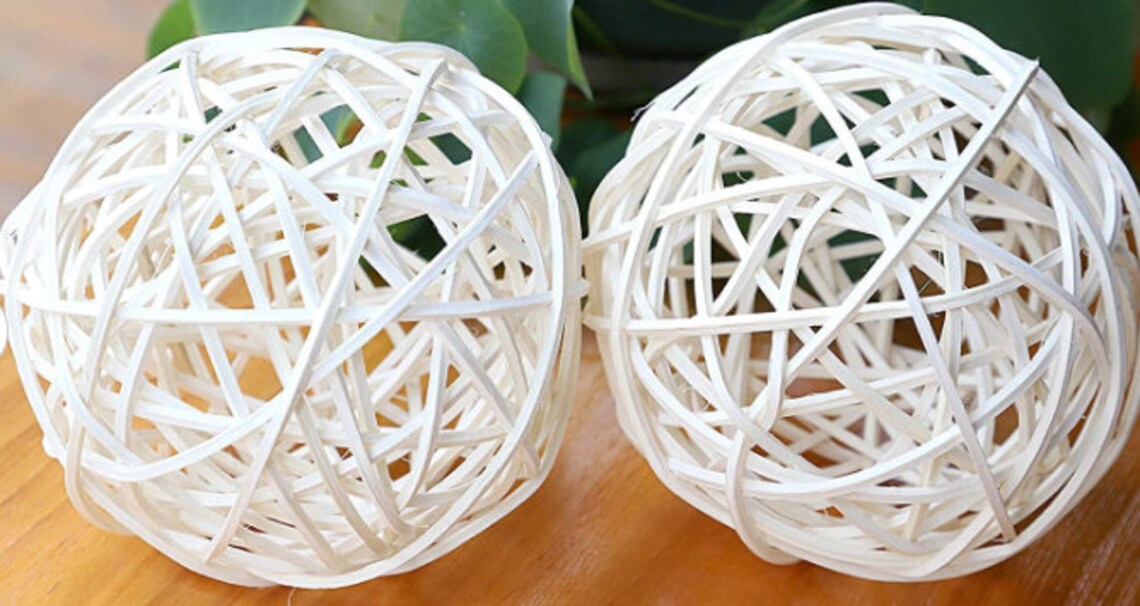 White Wicker Balls 10cm in Diameter Decorative Item Etsy UK