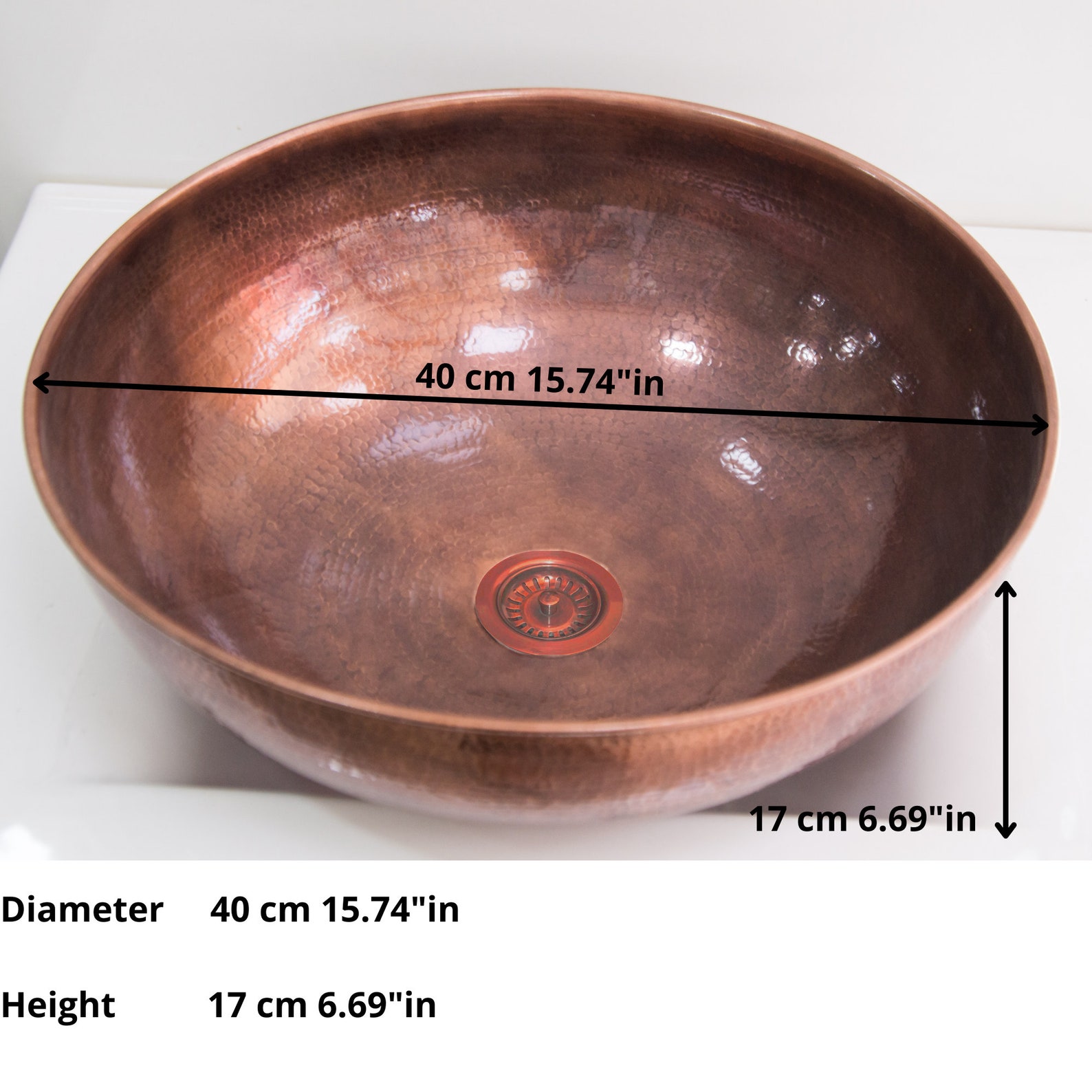 16 Rundes gehämmertes Kupfer Waschbecken für | Etsy