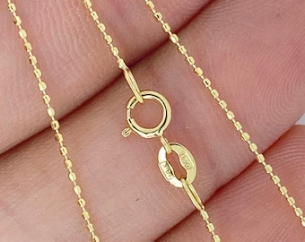Solid 18K Gold 1mm Ball Chain Diamond Cut Chain Necklace, 16 inches, 18 inches, 20 inches, 22 inches, 24 inches, Ladies Stackable Chain