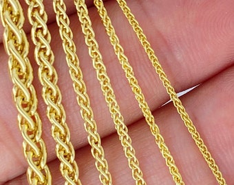 Solid 14K Heavy Solid Link Wheat Chain, ITALY 14K Solid Link Wheat Chain, Men’s and Women’s Heavy Wheat Chain 1mm 1.5mm 1.75mm 2mm 3mm 3.5mm