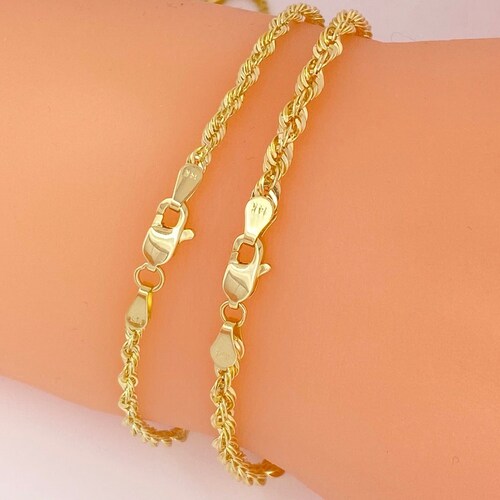 Solid 14K Gold Rope Bracelet Ladies 14K Gold Bracelet Real Etsy