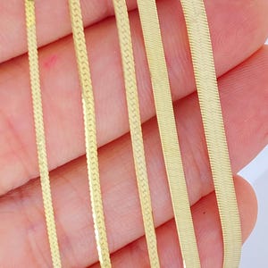 14Kソリッドゴールドチェーン ヘリンボーン 1.25mm 1.5mm 2mm 3mm 4mm ソリッドゴールドチェーン、レディースゴールドチェーン、リキッドゴールドチェーン。スネークリンク 14Kゴールド