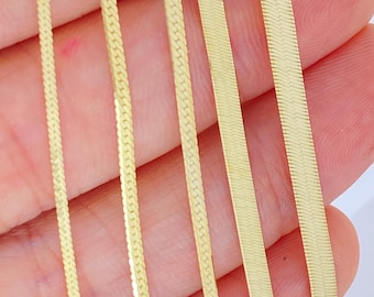 14k Solid Gold Chain Herringbone 1.25mm 1.5mm 2mm 3mm 4mm Solid Gold Chain, Ladies Gold Chain, Liquid Gold Chain. Snake Link 14K Gold