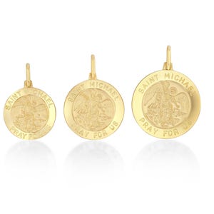 Medallones de San Miguel en oro macizo de 14 quilates, ITALIANOS, Colgante de San Miguel de alta calidad en oro de 14 quilates, Monedas con colgante de santo únicas