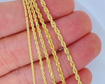 Cadena de cuerda sólida de 14K, collar de cadena de cuerda de 14K de eslabón sólido pesado, 1,25 mm 1,5 mm 2 mm 2,25 mm 2,5 mm, cadena de cuerda de eslabón sólido de 14K para hombres duraderos