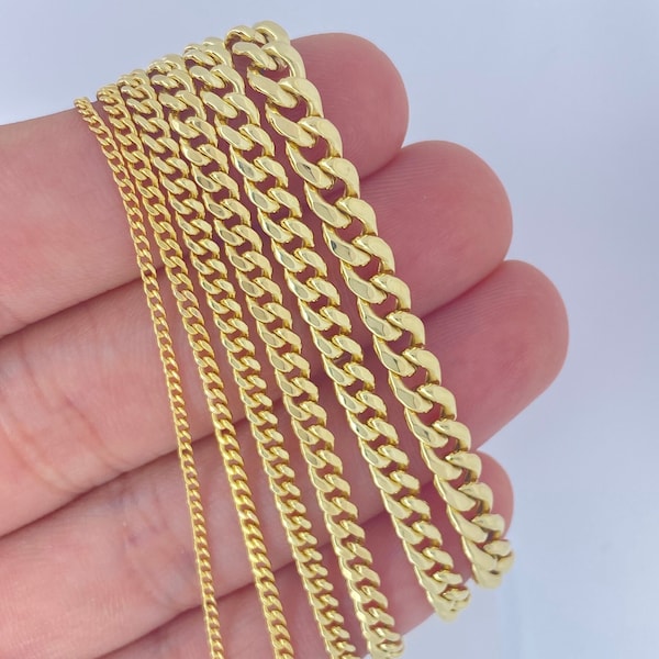 Solid 14K Gold Miami Cuban Chain Necklace, Solid Shiny 14KT Gold Miami Cuban Chain, Ladies Men Miami Cuban Chain 1.5mm 2mm 3mm 4mm 4.5mm 6mm
