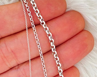 Solid 14K White Gold Rolo Cable Chain, Durable 14K White Gold Chain, Ladies Men 14K Rolo Cable Chain, 14K White Gold Chain 1mm 2mm 3.25mm
