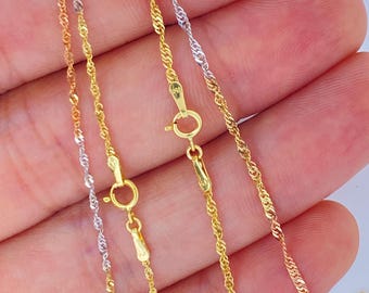 Massive 14K Tri Color Gold Singapur-Seil 1 mm 1,5 mm Kette, Damen Tri-Color Gold Singapur Kette