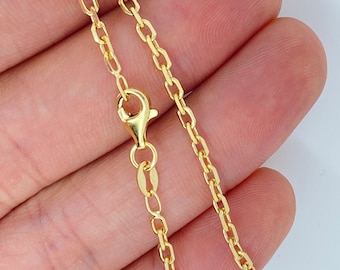 Solid 18K Gold Fancy Cable 2.5mm Chain, 18K Yellow Gold ITALY Fancy Ladies Cable Chain, Shiny 2.5mm 18K Gold Cable Chain, Very Durable
