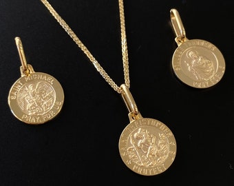 Solid 14K Gold Saint Medallions, ITALIAN, High Quality 14K St. Michael, St. Christopher, St. Jude Pendants, Unique Saint Pendant Coins