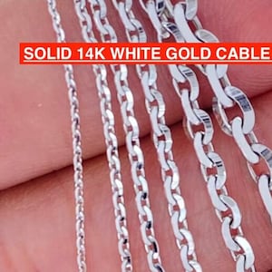 Solid 14K White Gold Diamond Cut Cable Rolo Chain, Ladies White Gold Diamond Cut Chain, Heavy , Strong, 1mm 1.5mm 2mm 2.25mm 3mm 4mm