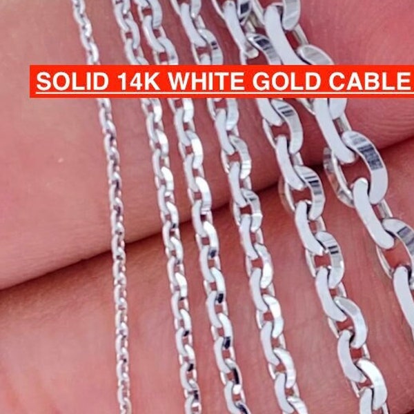 Solid 14K White Gold Diamond Cut Cable Rolo Chain, Ladies White Gold Diamond Cut Chain, Heavy , Strong, 1mm 1.5mm 2mm 2.25mm 3mm 4mm