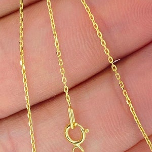 14K Sold Gold Diamond Cut Cable Link Chain 1mm, Genuine 14K Gold Cable Chain, Real Gold Chain