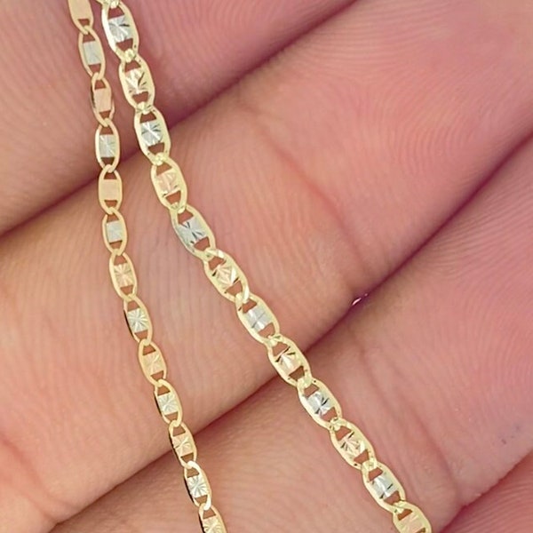 Solid 14K Gold Shiny Valentino Chain 1.5mm 2mm, Durable Strong Gold Chain for Pendants, Ladies tri tone gold chain, Ladies Rose Gold Chain