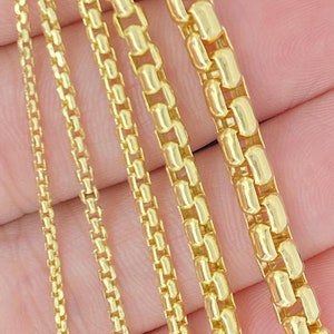 Collana con catena a maglie dritte in oro massiccio 14 carati, catena a maglie dritte a strati in oro, da 1,5 mm a 5 mm, robusta catena a maglie dritte in oro 14 carati per uomo e donna, di tendenza
