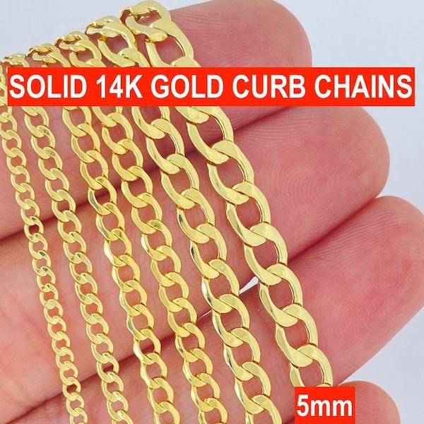 Collier gourmette en or massif 14 carats, 2 mm 2,5 mm 3 mm 3,5 mm 4 mm 5 mm, chaîne en or solide pour femme, chaîne en or pour homme