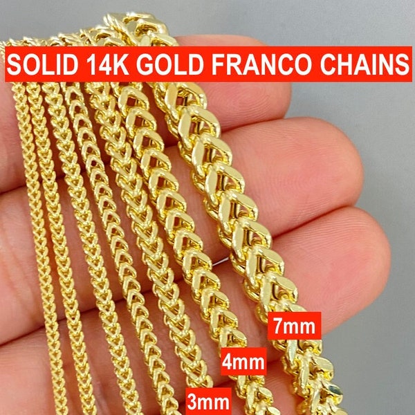 Solid 14K Gold Franco Box Chain 1.5mm 2mm 2.3mm 2.5mm 3mm 4mm 7mm, Ladies Gold Chain, Man Gold Chain, 14K Gold Franco Chain