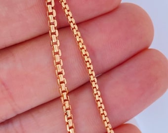 Solid 14K Rose Gold Box Chain Necklace, ROSE GOLD Layering Box Chain, 2mm  Strong Ladies and Mens 14K Rose Gold Box Chain