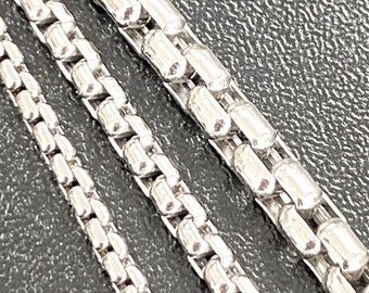 Solid 14K White Gold Box Chain Necklace, 14k White GOLD Layering Box Chain, 2mm - 3.5mm, Strong Ladies and Mens 14kt White Gold Necklace,