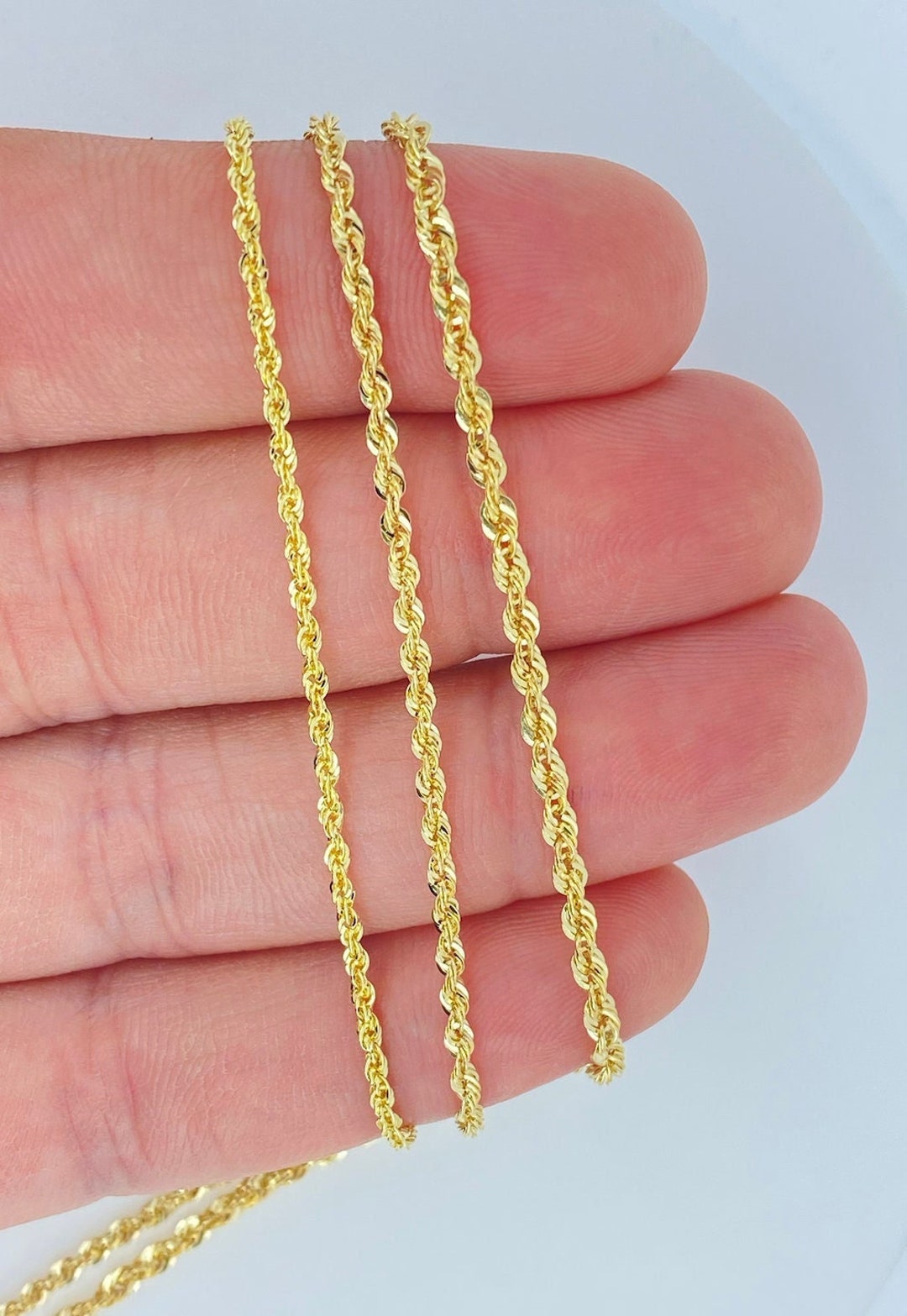 14K Yellow Gold Rope Chain 1.75mm 2mm 2.5mm, Solid Gold Rope Chain 14K