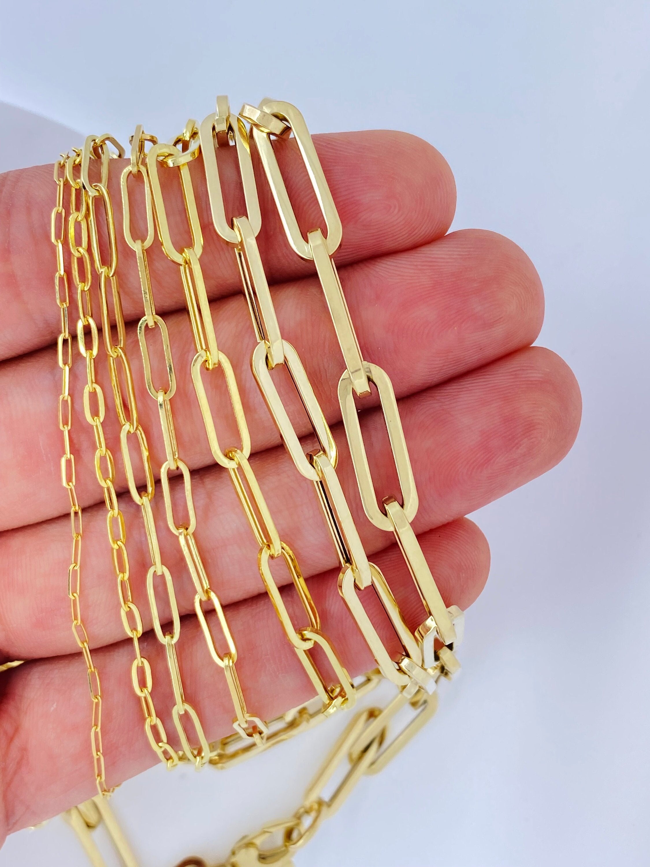 Solid 14K Gold Paperclip Chain Necklace 1.5mm 2.25mm 3mm 3.25mm 4.5mm 5.25mm 6.25mm, Trending Gold Necklace, Ladies Gold Necklace