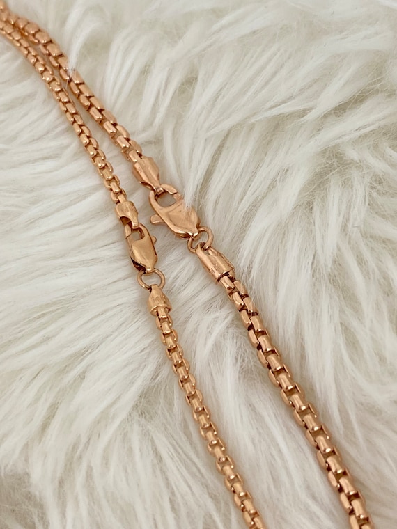 Solid 14K Rose Gold Box Chain Necklace, ROSE GOLD Layering Box  
