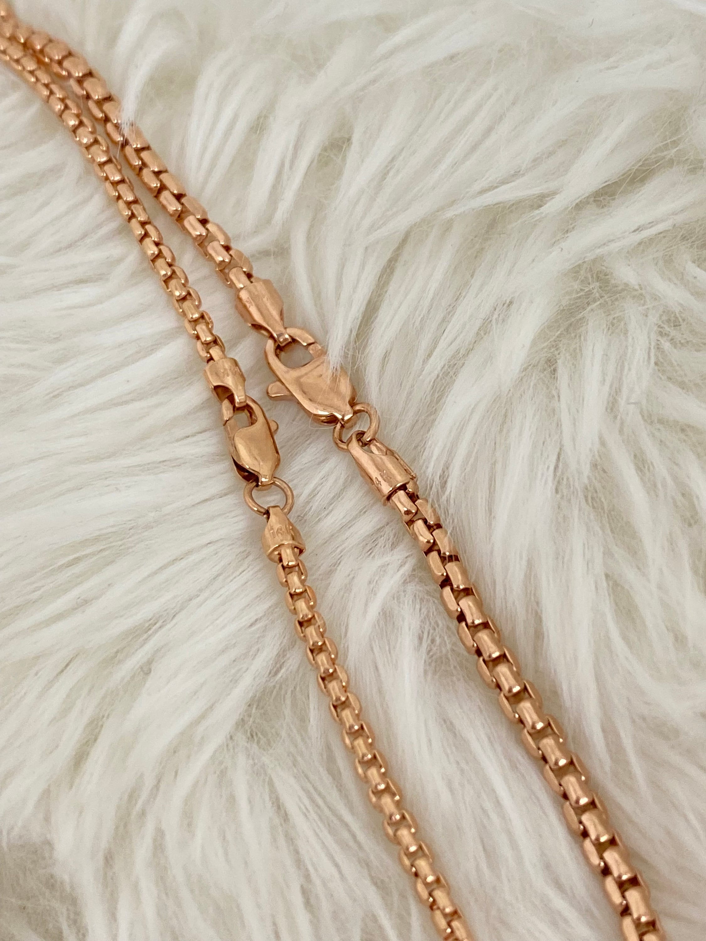 Solid 14K Rose Gold Box Chain Necklace ROSE GOLD Layering Box Chain 2mm 2.5mm Strong Ladies and Mens 14K Rose Gold Box Chain Etsy