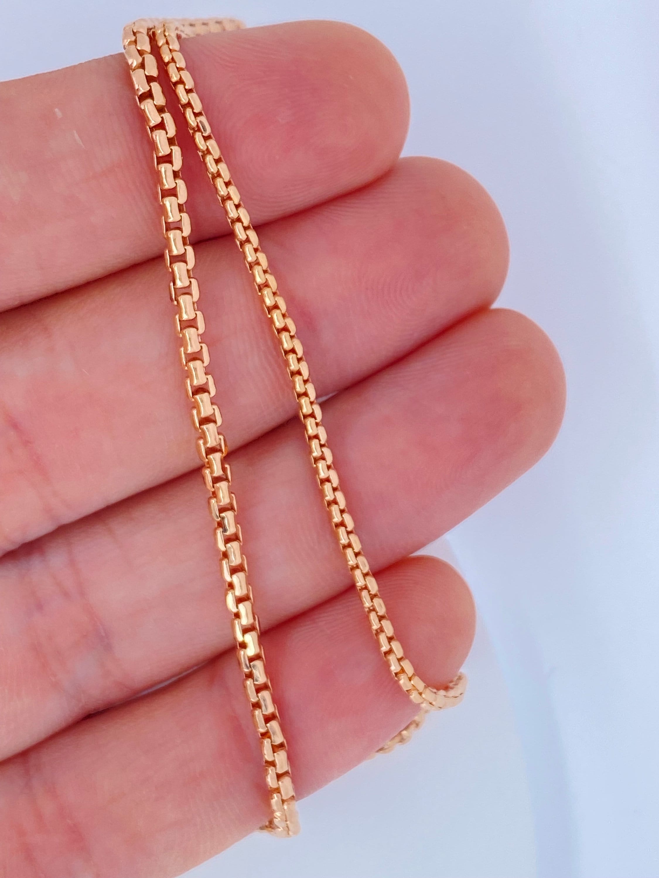 Solid 14K Rose Gold Box Chain Necklace, ROSE GOLD Layering Box  