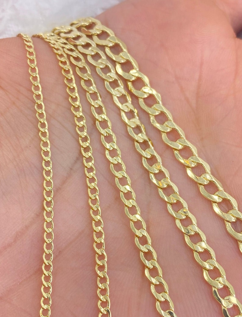 Massive 10K Gelbgold 2 Mm Einzigartige Bordstein Glied Kette