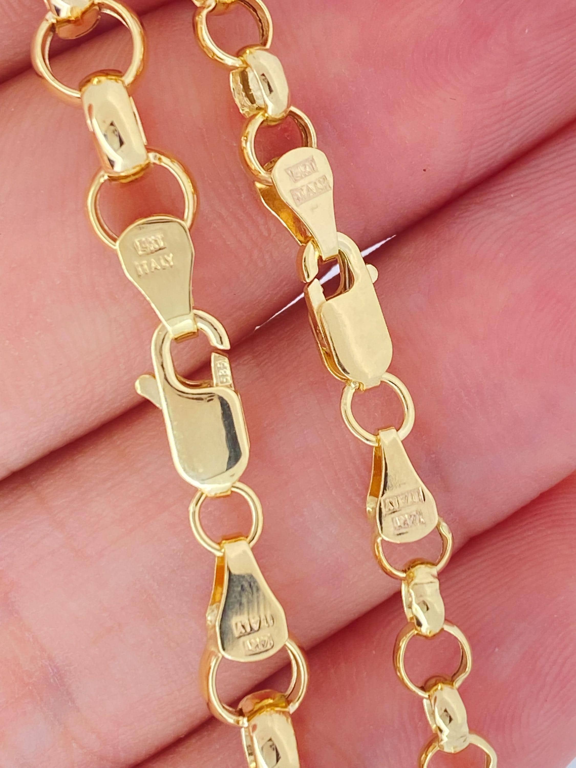14K ITALY ネックレス Solid 14K Gold Italian Rolo Belcher Cable Chain 4mm 5.5mm - Etsy