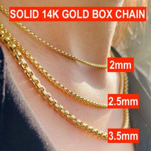 Solid 14K Gold Box Chain Necklace, GOLD Layering Box Chain, 2mm - 3.5mm, Strong Ladies and Mens 14K Gold Box Chain, TRENDING