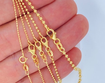 Solid 18K Ball Chain Necklace, Ladies ITALY Ball Chain Necklace, 1mm 1.25mm 1.5mm 2mm, Smooth and Diamond Cut Ball Chain, 18K Gold Ball