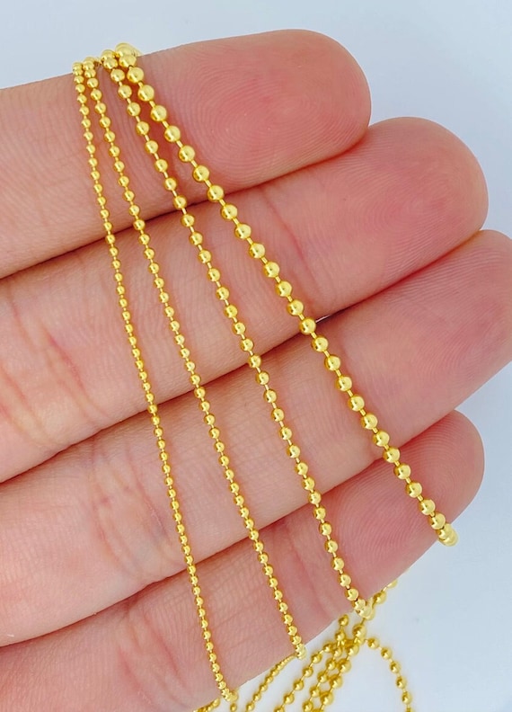 Solid 14K Gold Ball Chain 1mm Genuine 14K Gold Bead