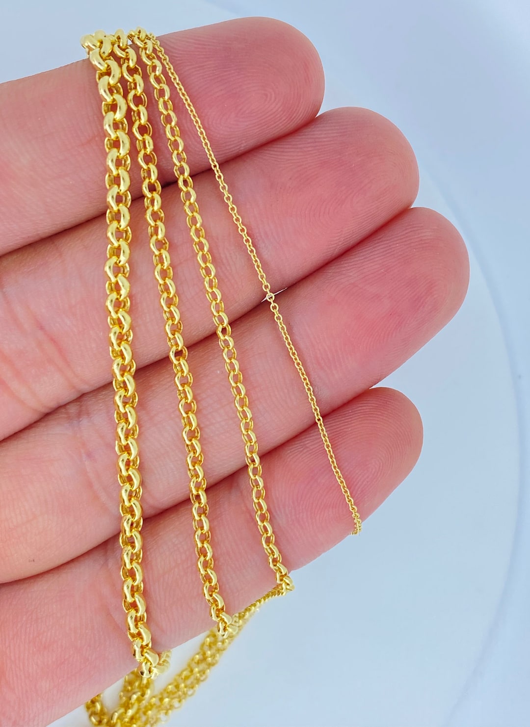 Solid 14K Gold Rolo Cable Chain, 1mm 2mm 2.5mm 3mm, Ladies Gold Chain
