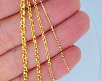 Solid 14K Gold Rolo Cable Chain, 1mm 2mm 2.5mm 3mm, Ladies Gold Chain, Real Genuine 14KT Gold Chain, Round Cable Link Chain for Pendant